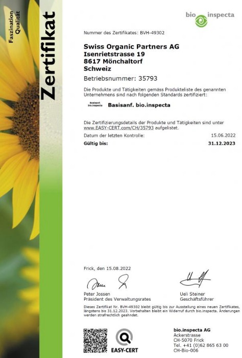 Organic certification for hemp extract raw